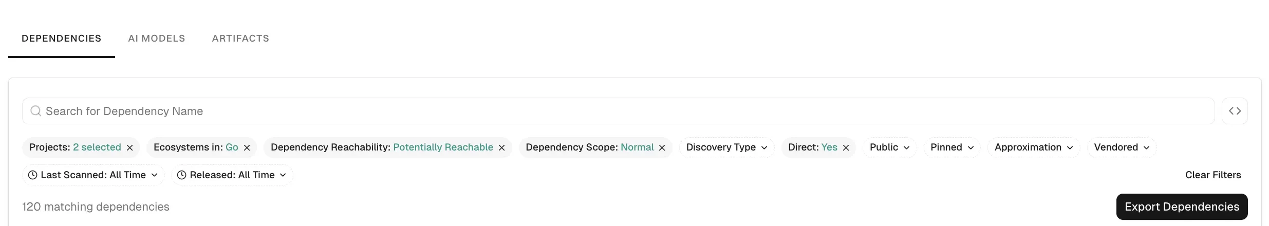 Filter for reachable Maven dependencies