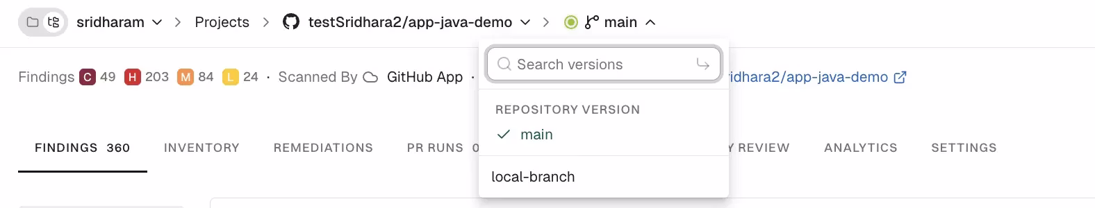 Branch dropdown