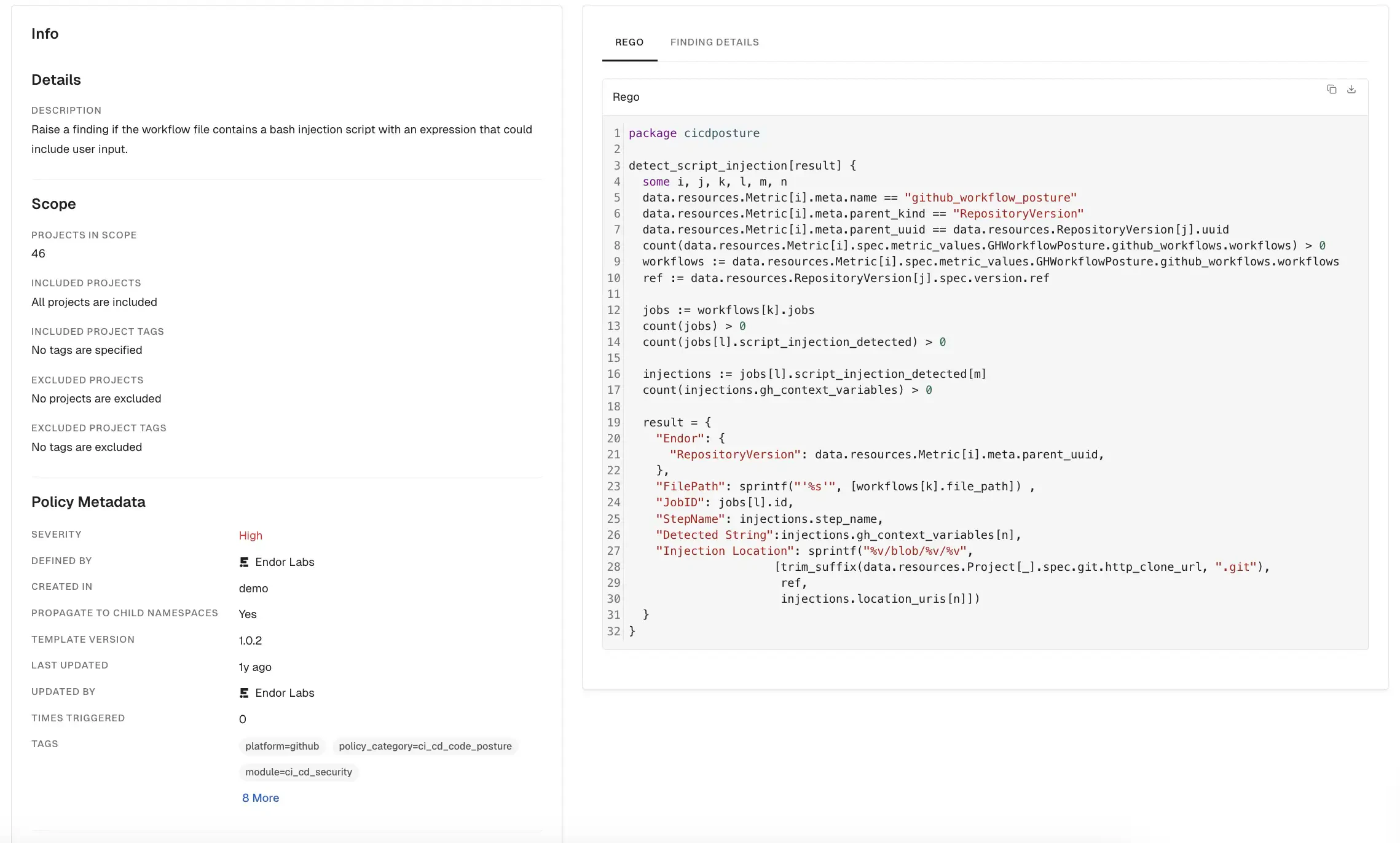 View finding policy details