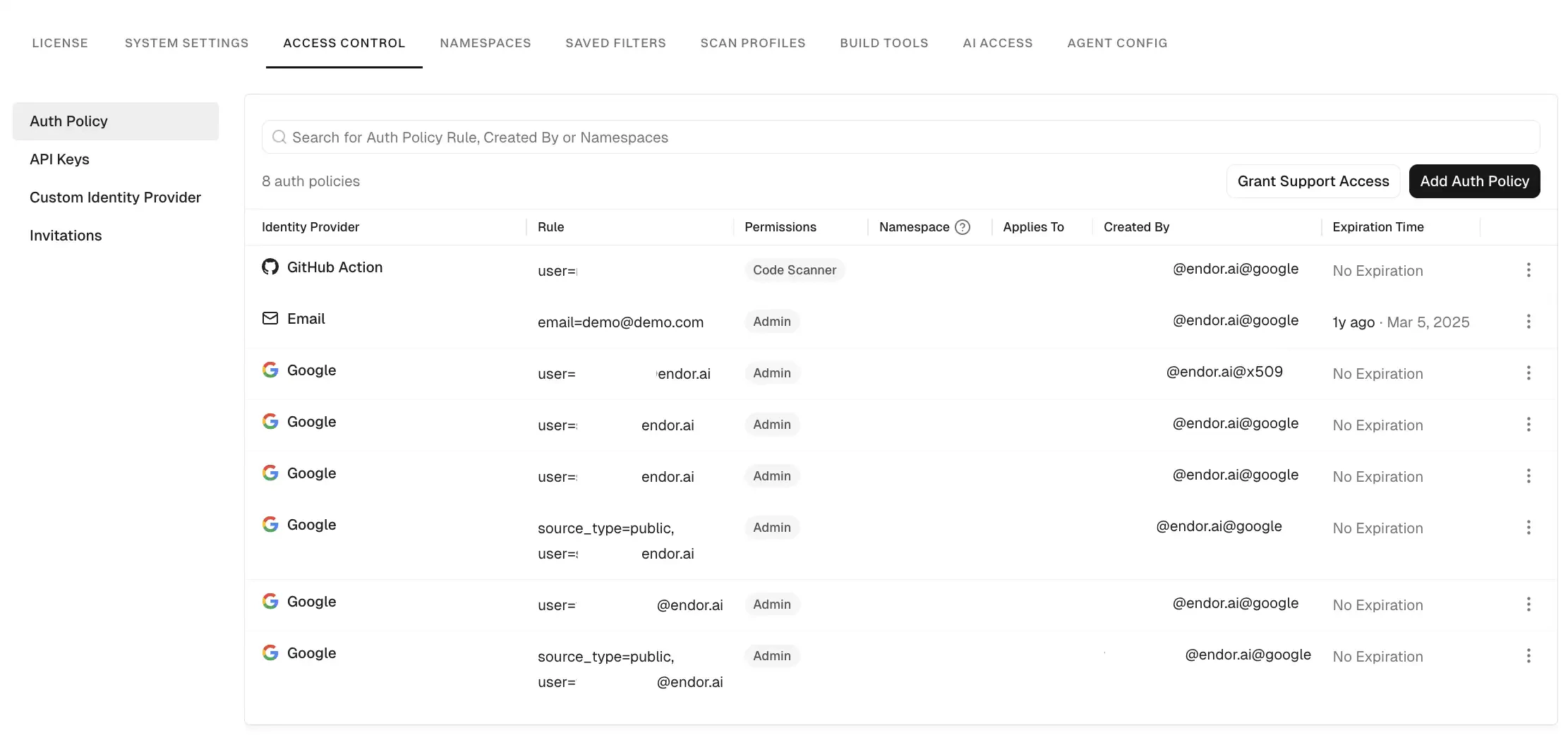 Auth Policy search