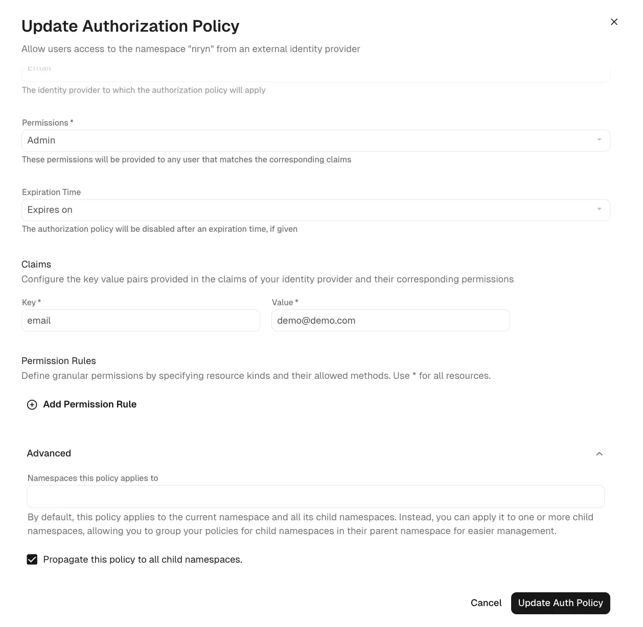 Edit Auth Policy