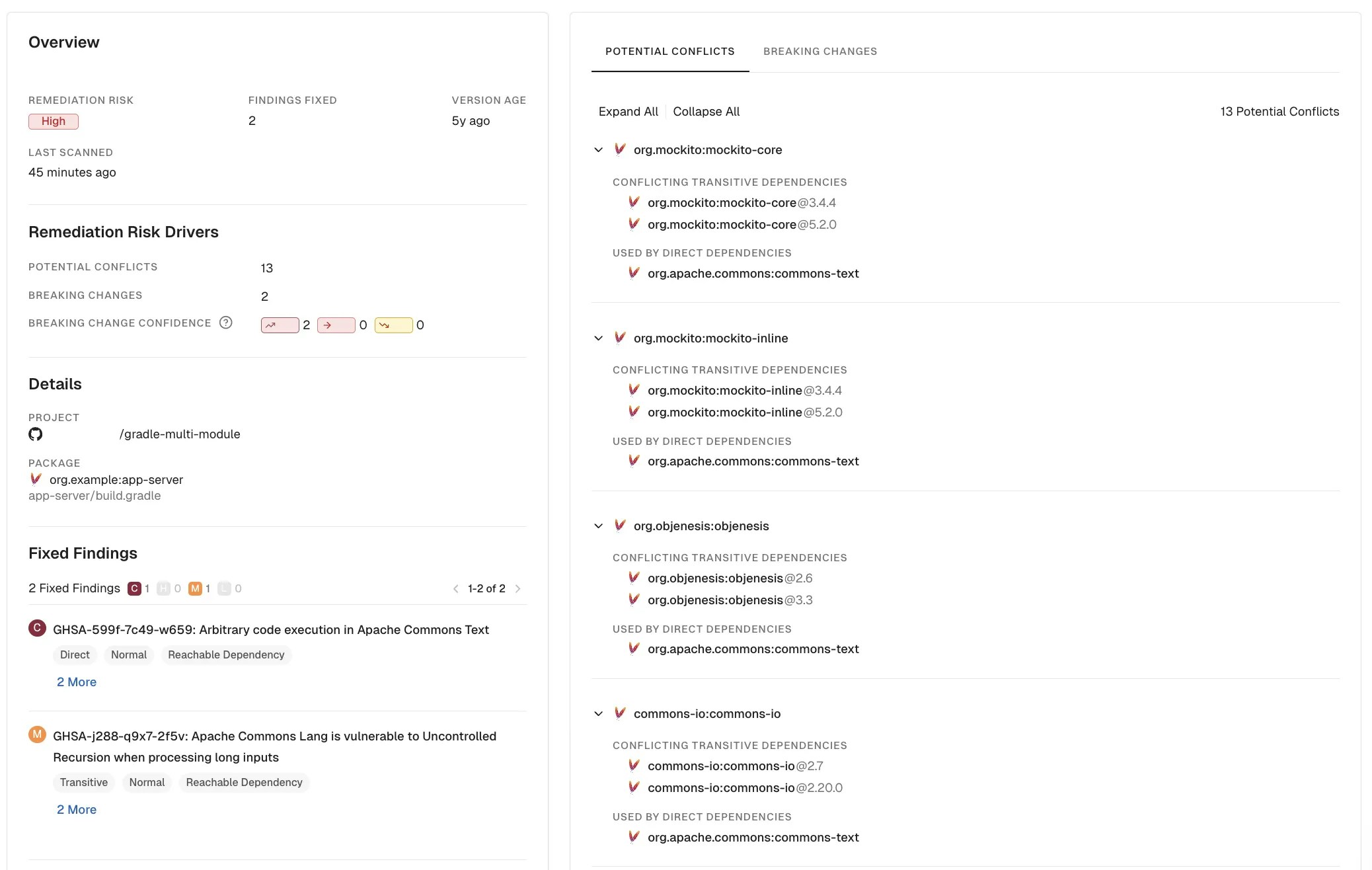 View details of dependency
