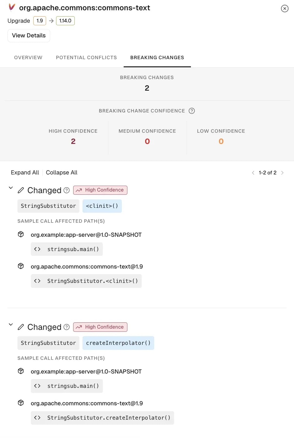 View breaking changes introduced by upgrade