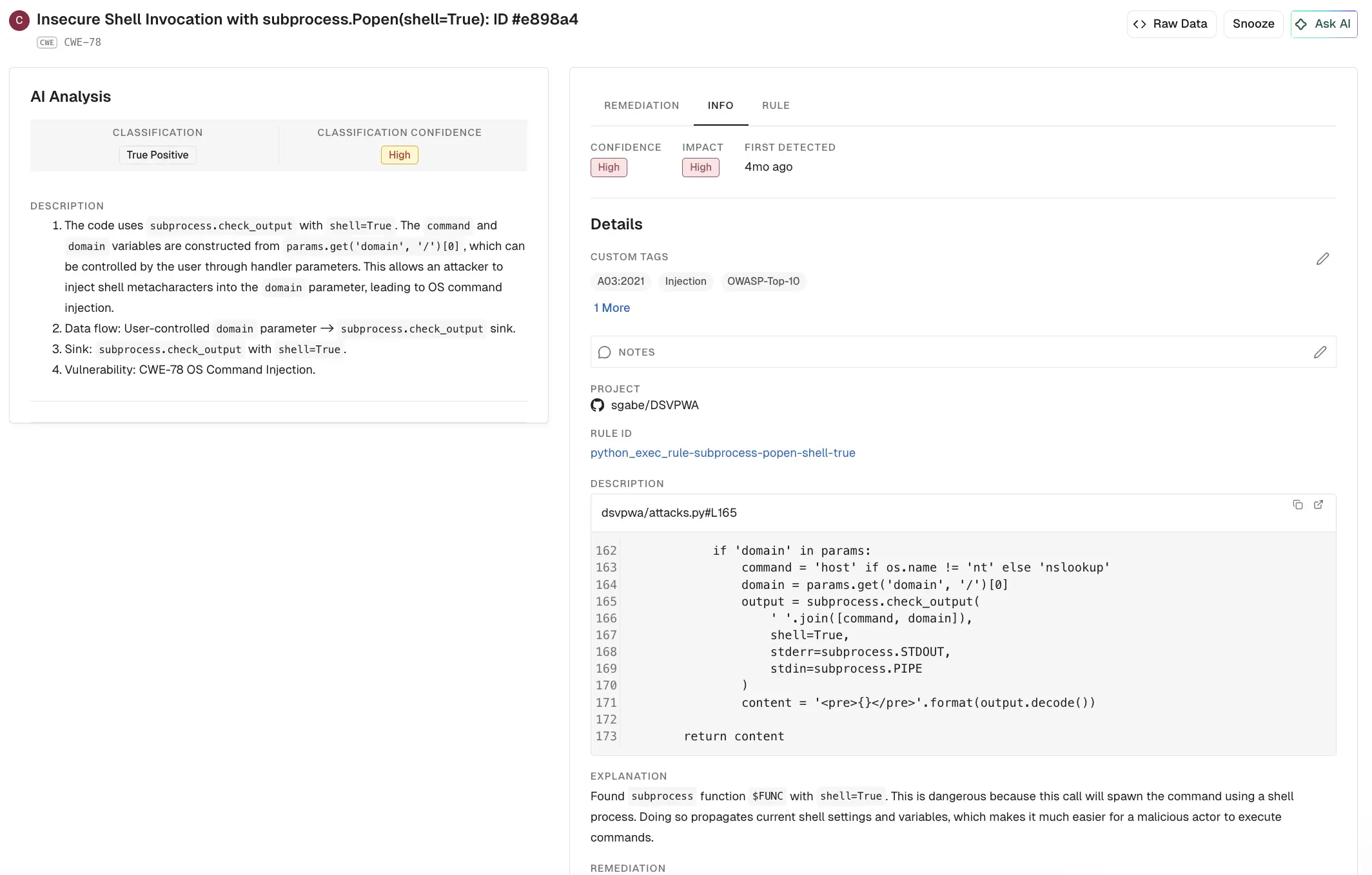 AI analysis SAST finding
