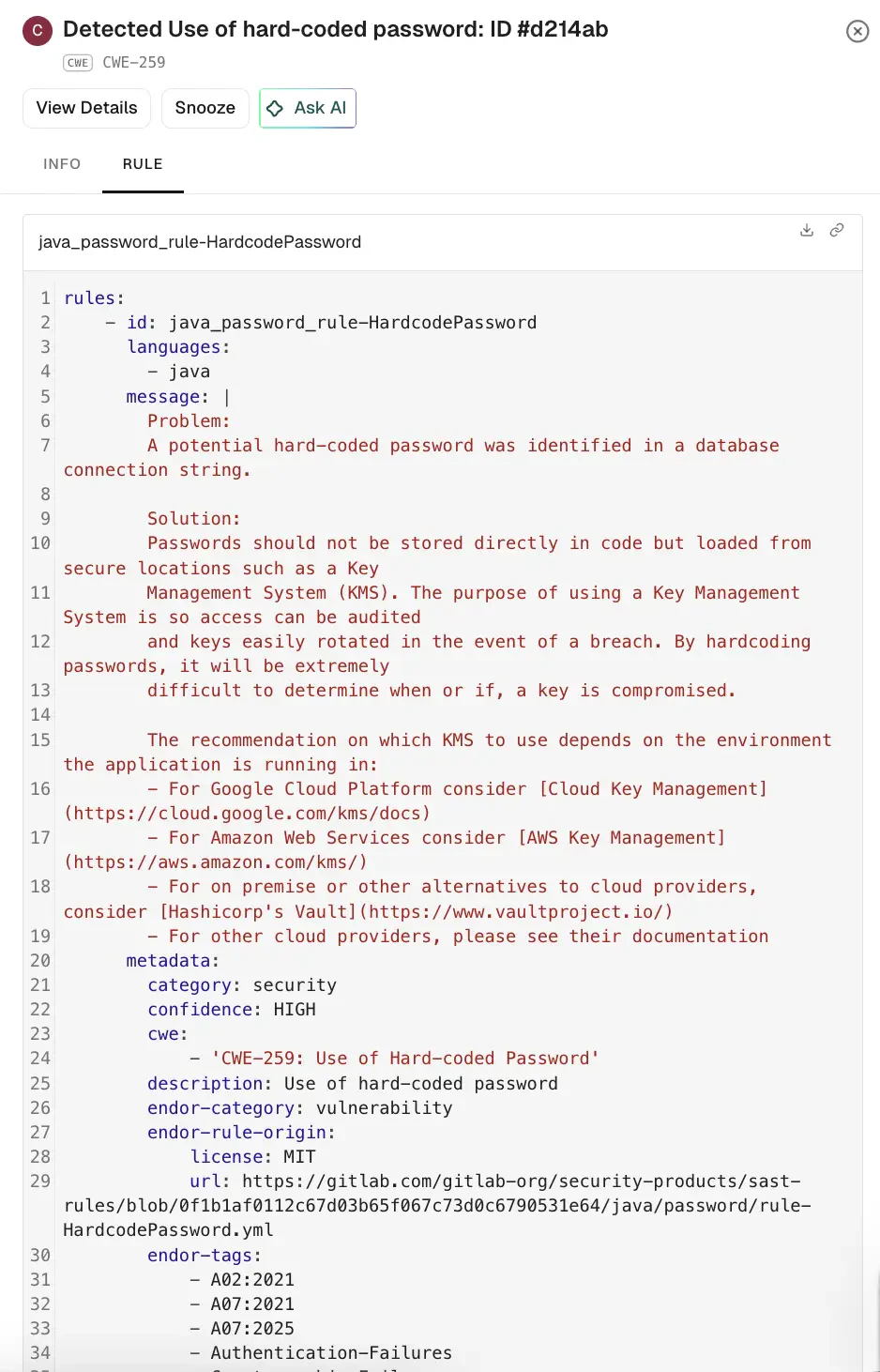 View SAST finding rules