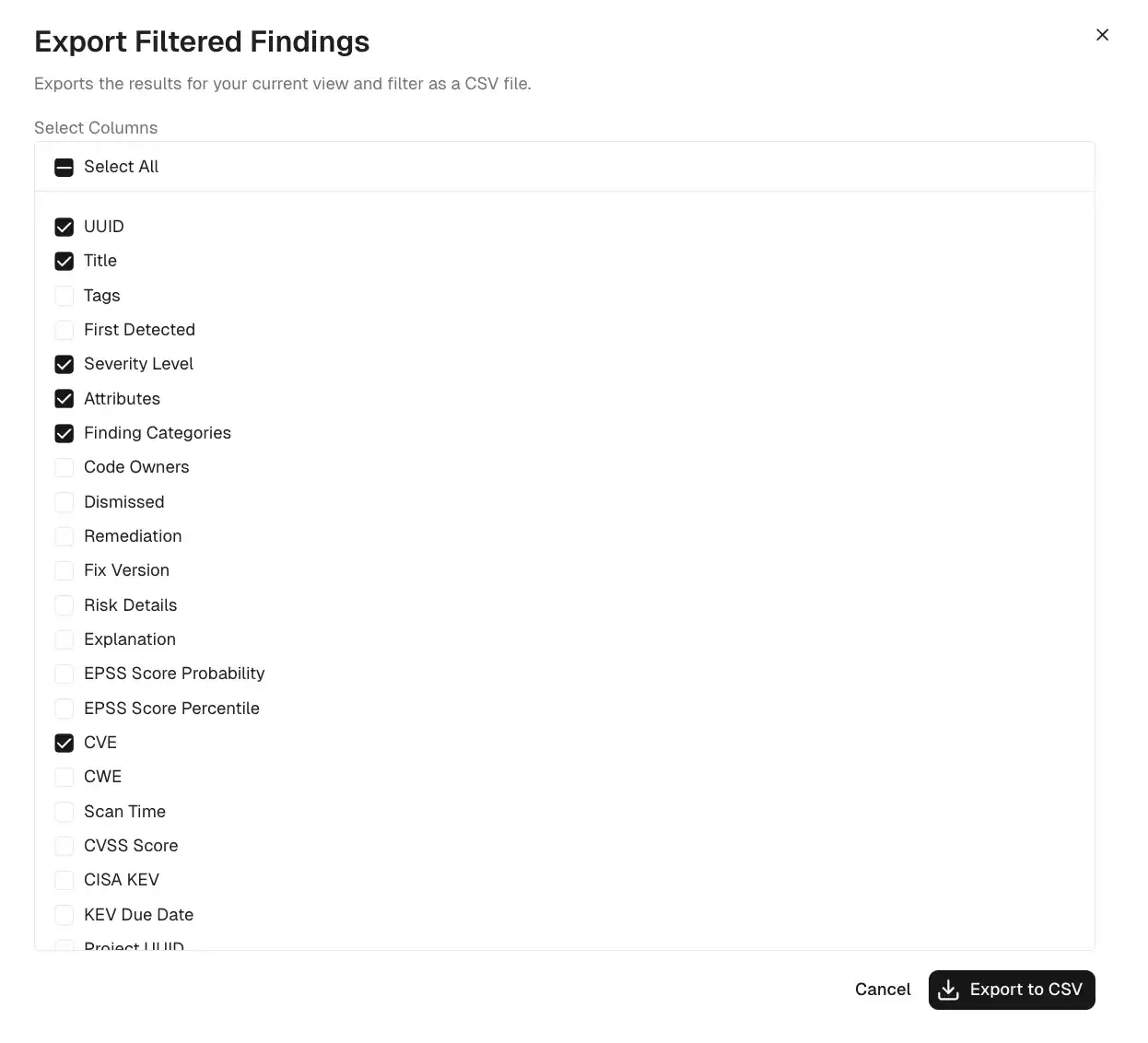 SAST finding export
