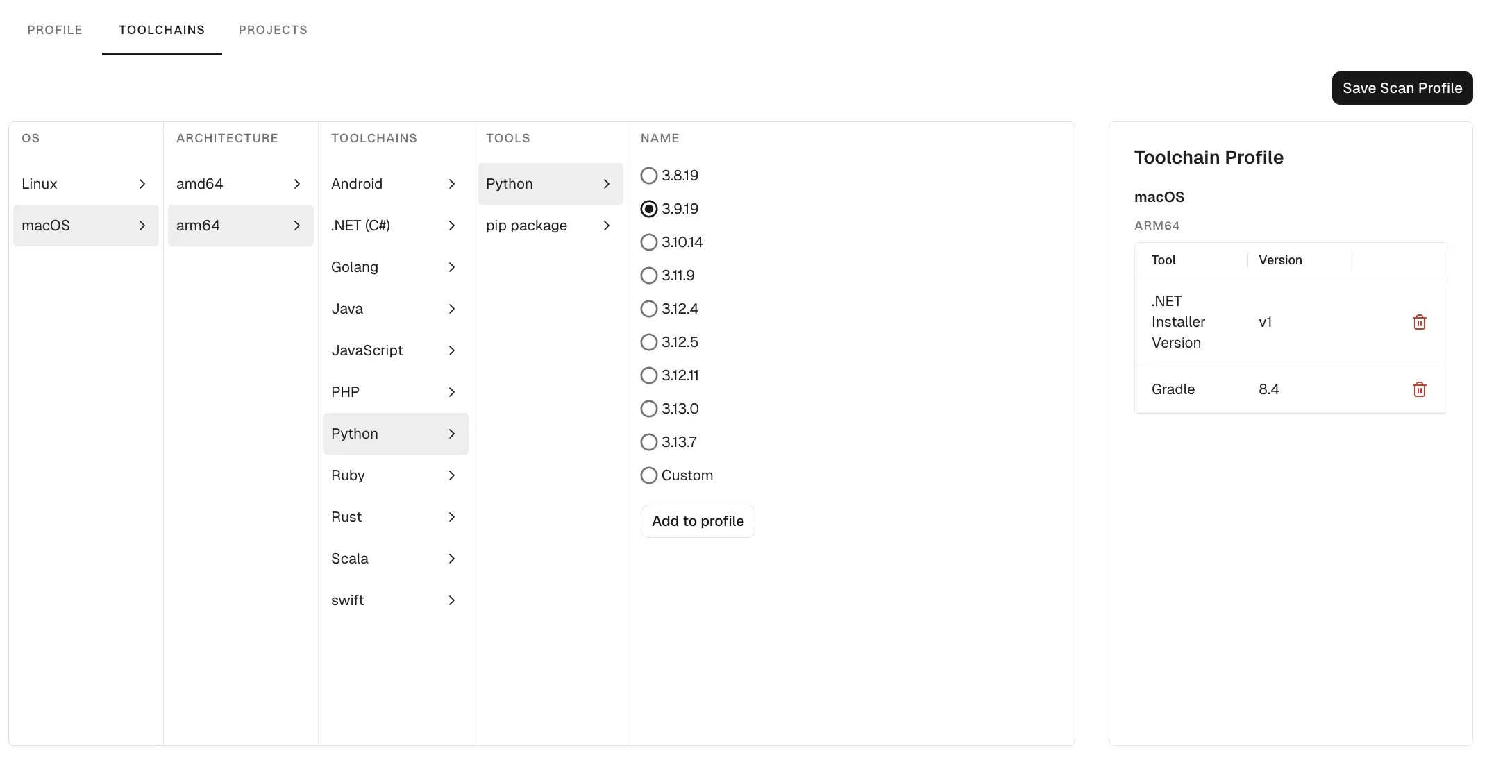 Create Scan Profile