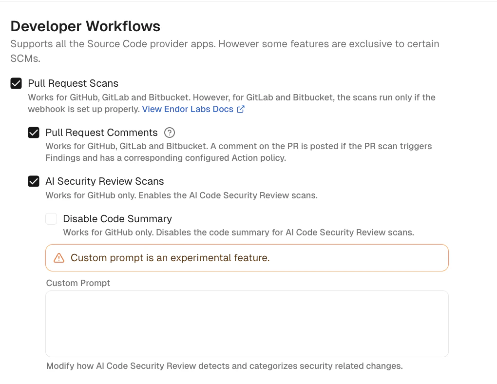 Scan profile for AI security code review