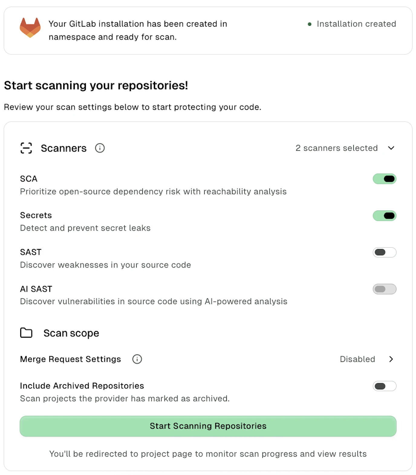 GitLab scanner types