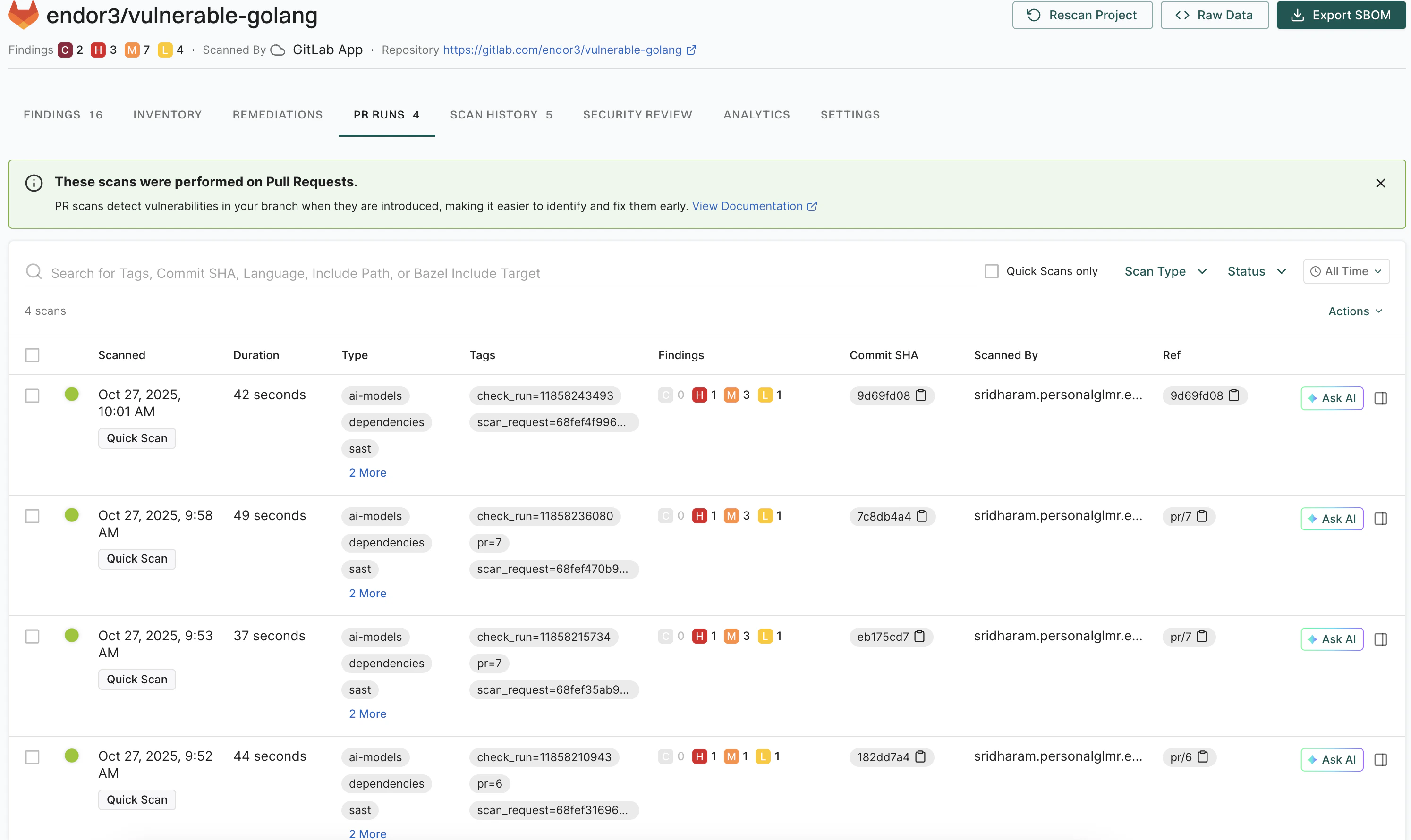 View MR scan findings