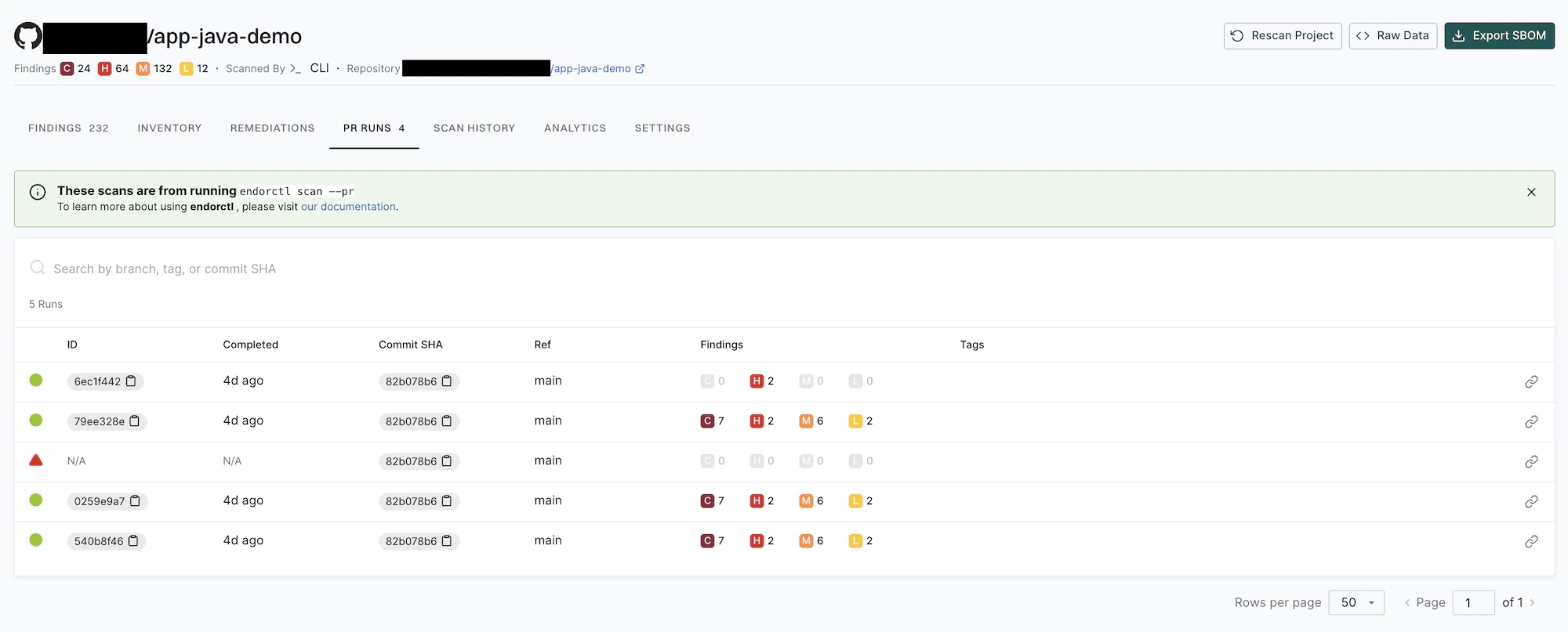 PR scan results in PR Runs