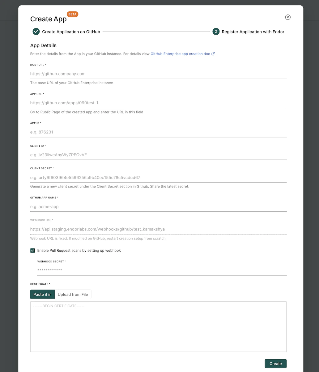 Register app in Endor Labs