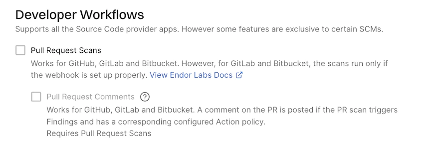Configure PR scans for selected projects