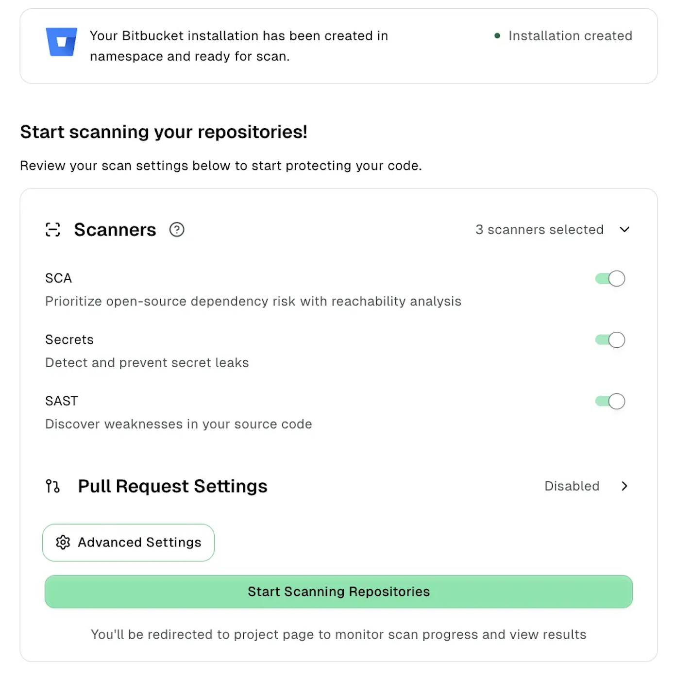 Bitbucket Data Center Scanners options