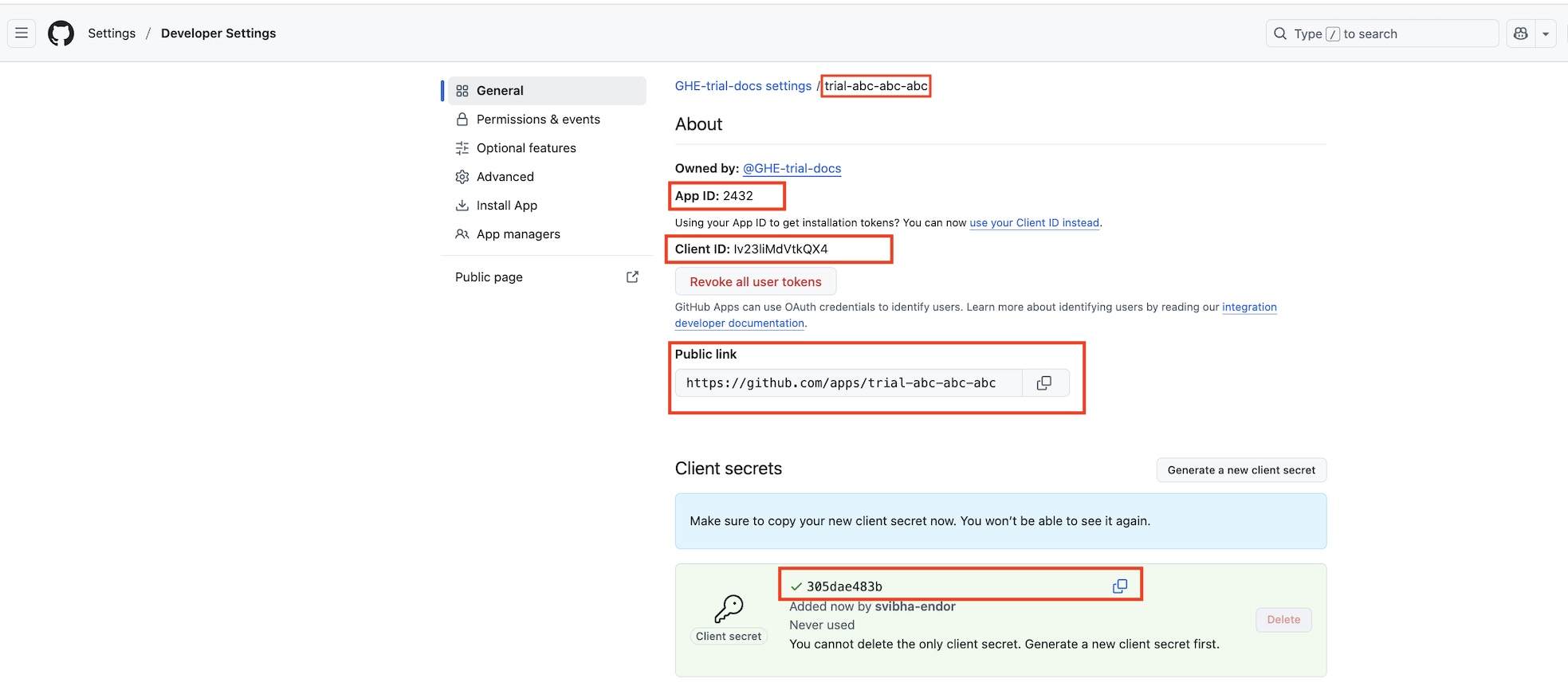 App details in GitHub to copy