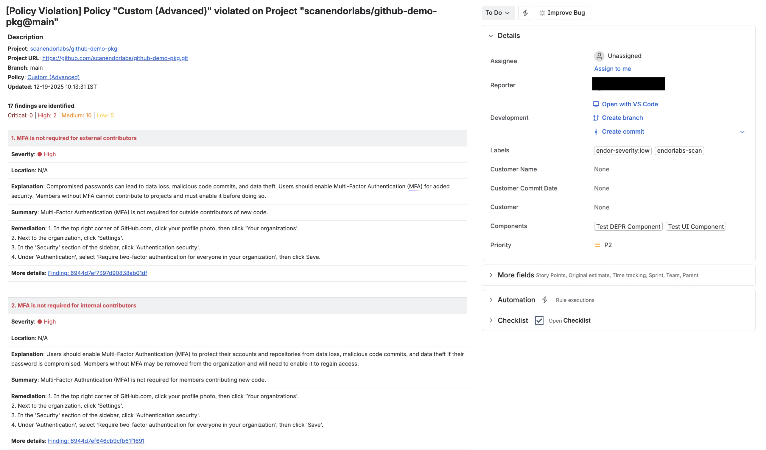 Company managed project components