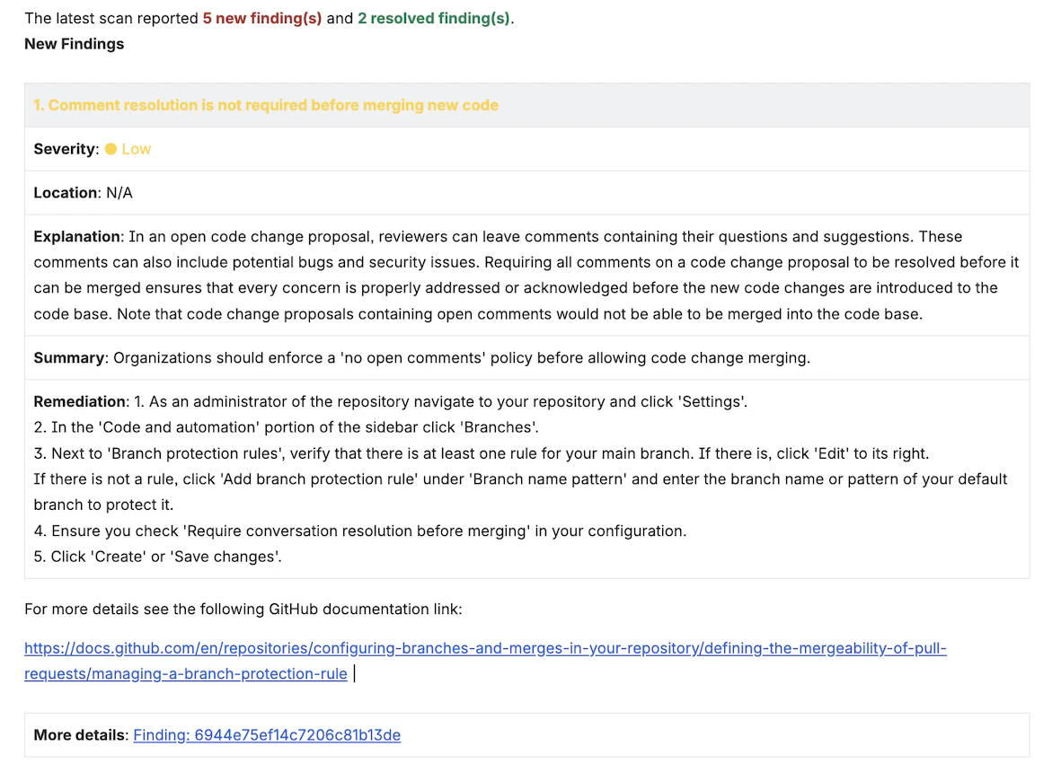 New findings Jira comment