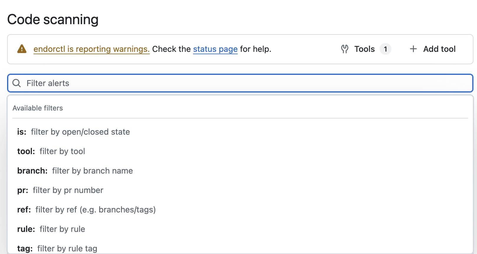 Filter findings in GitHub