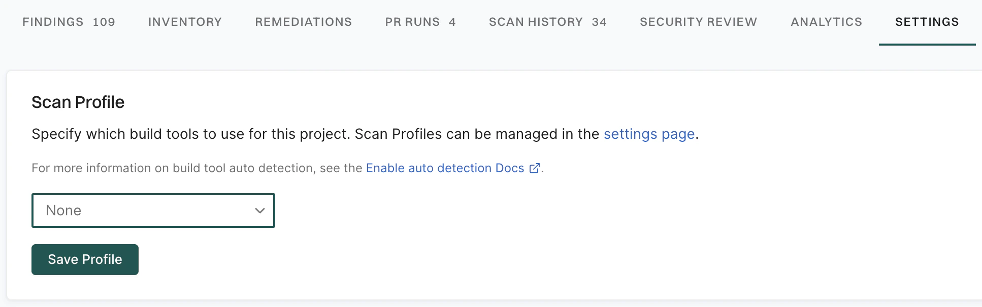 Scan profile for project