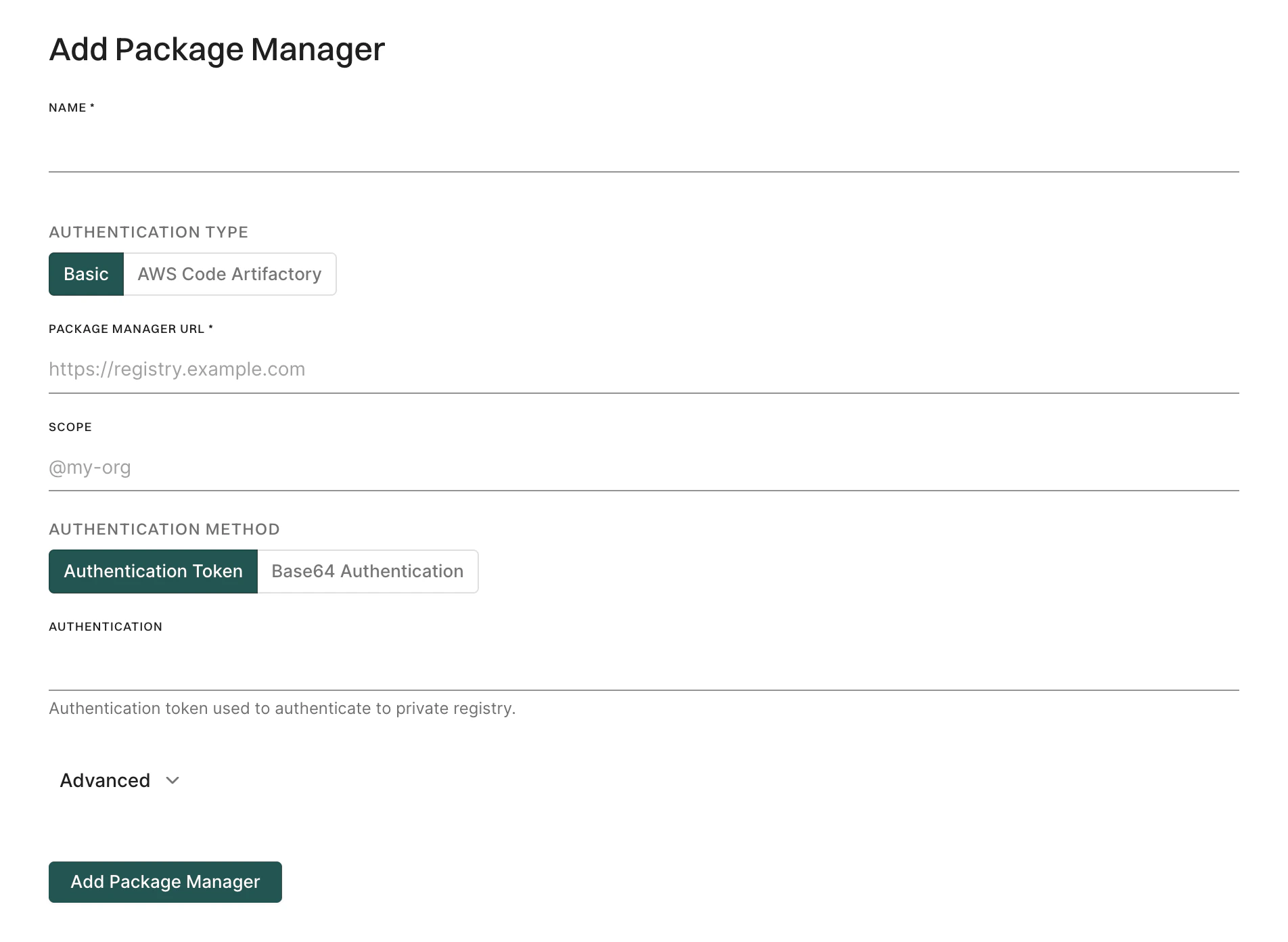 Basic Authentication for package manager integrations