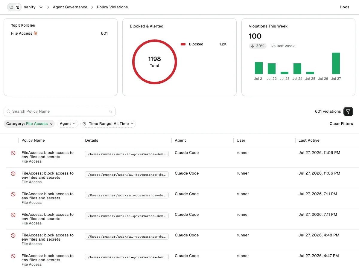 Policy Violations filtered to File Access