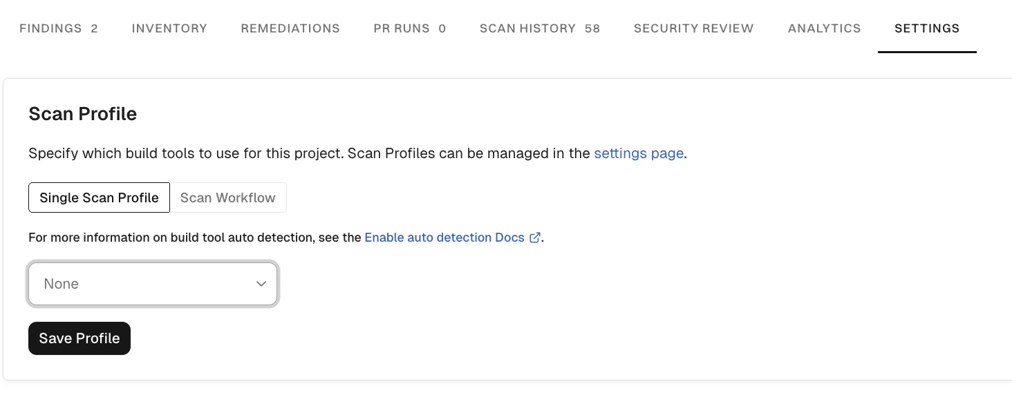Scan profile for projects