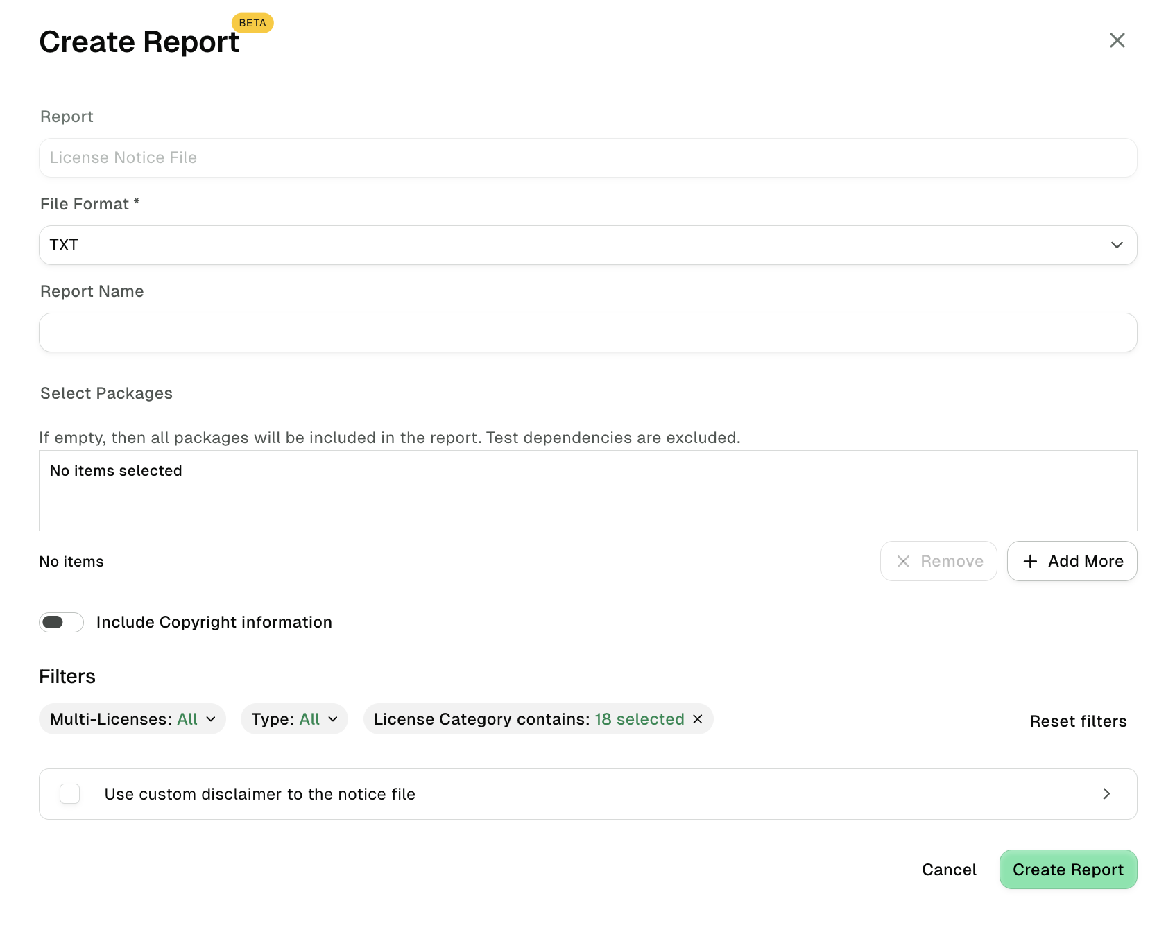 Generate license notice report for a project