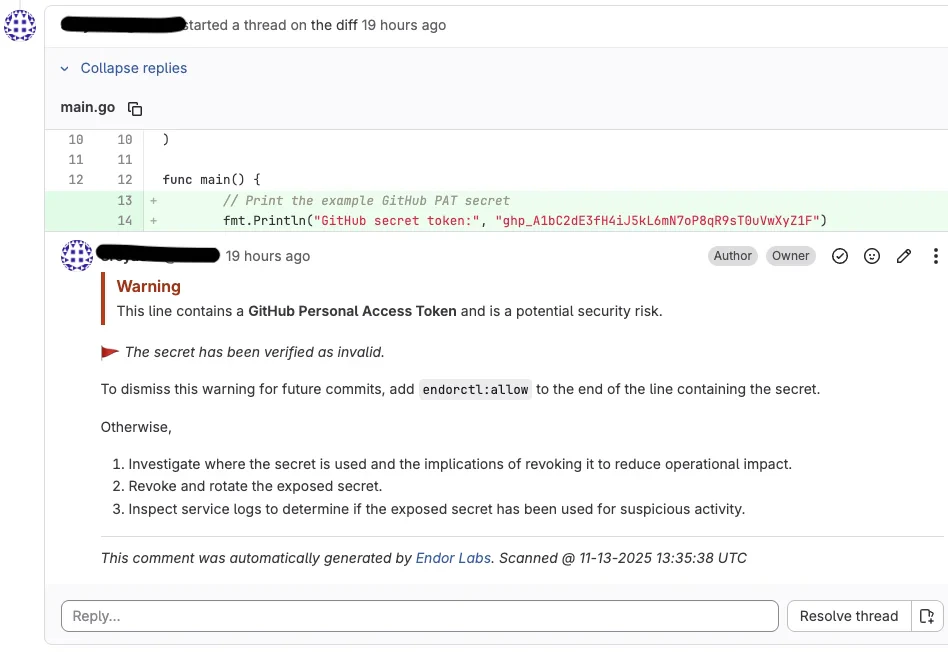 GitLab MR comment secret line