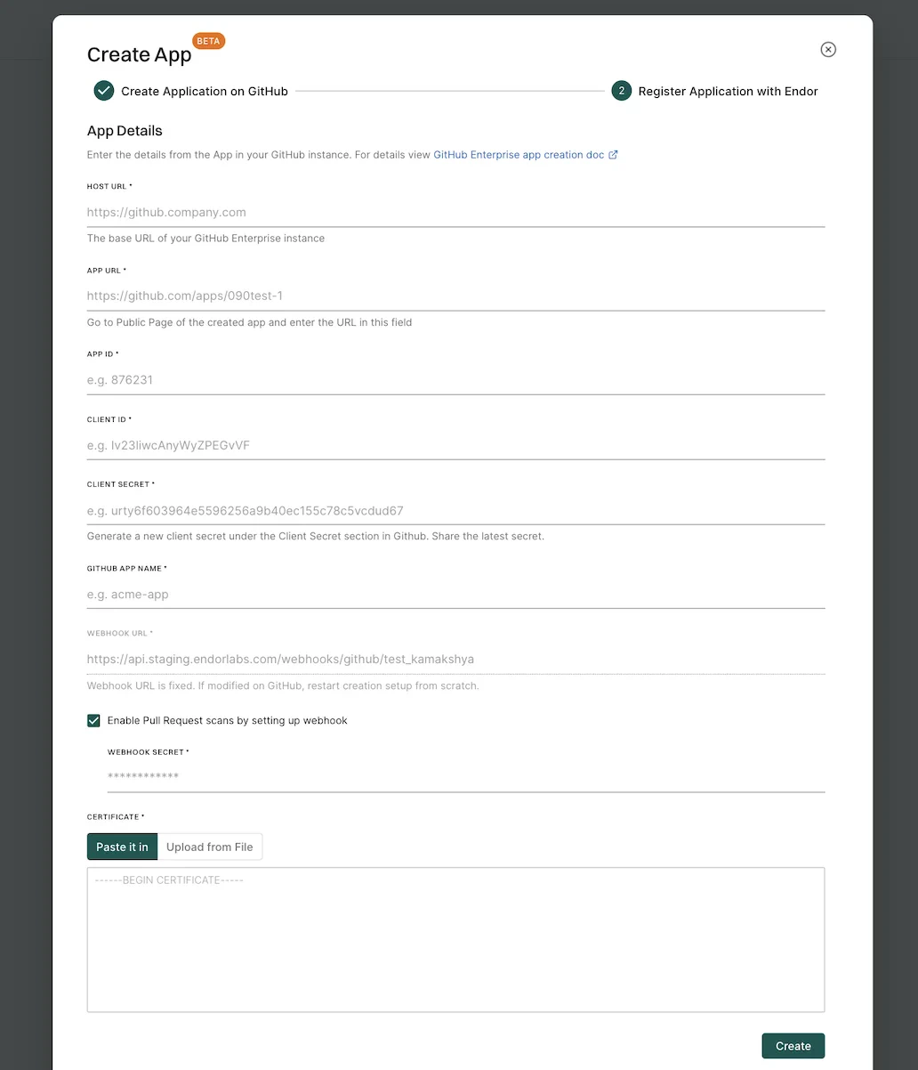 Register app in Endor Labs