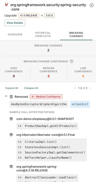 View breaking changes introduced by upgrade