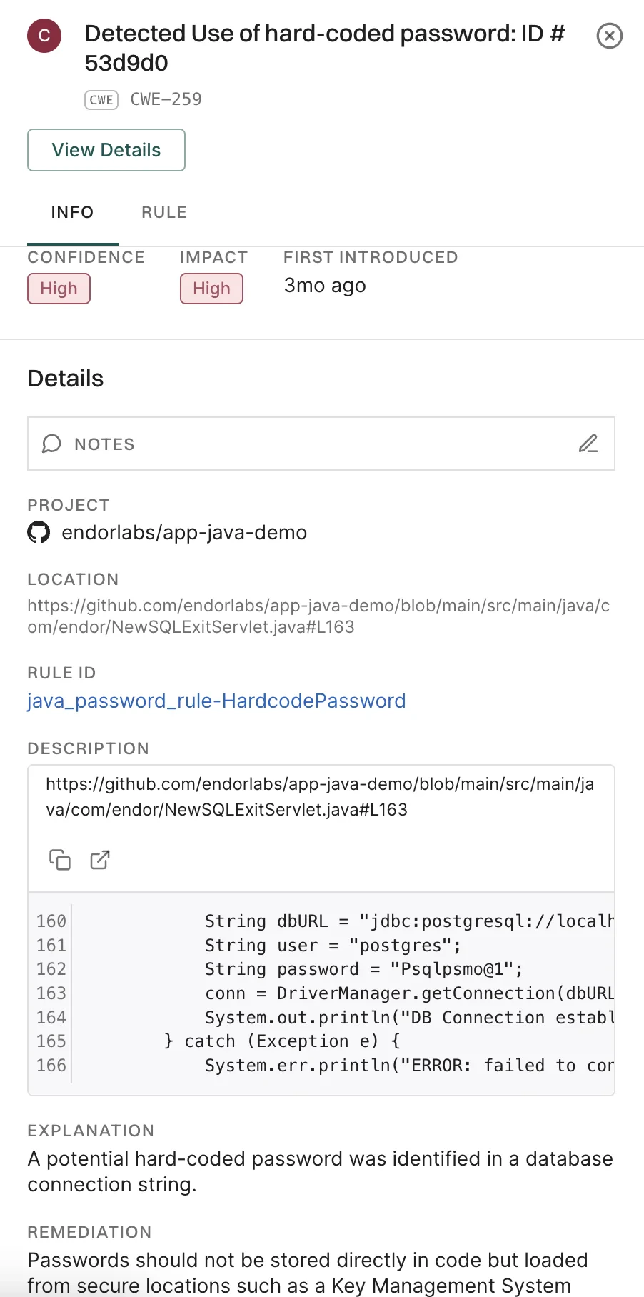 View SAST finding details