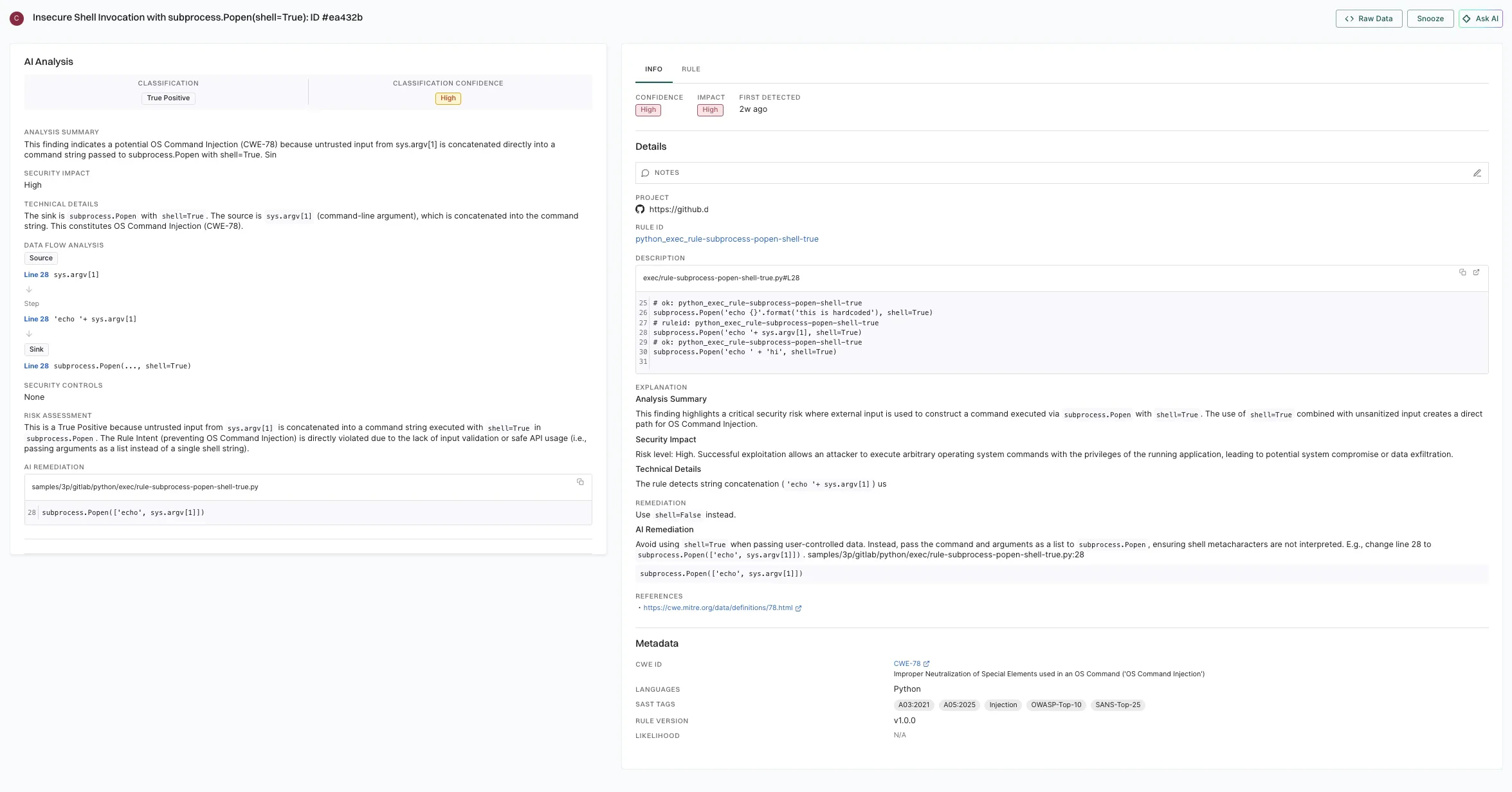 AI analysis SAST finding