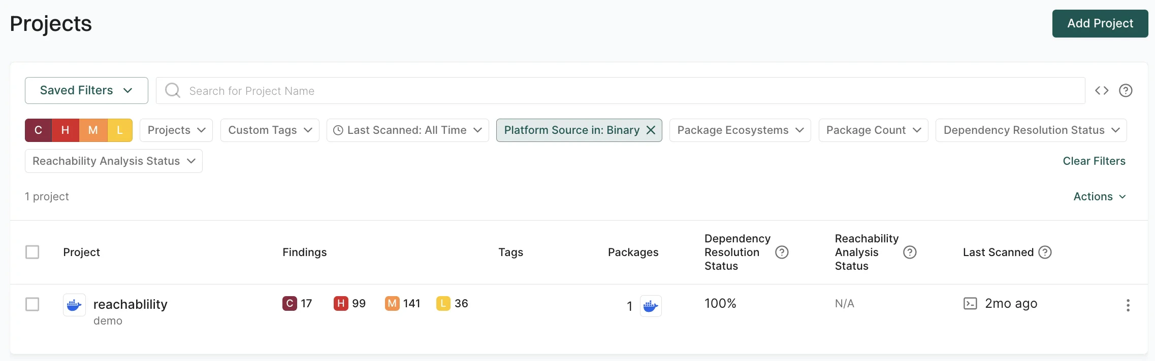 package scan search results