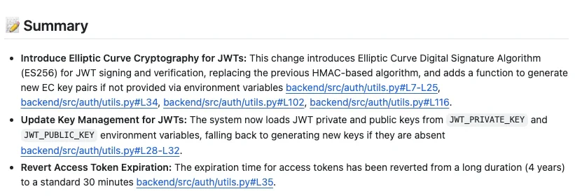 AI security code review PR comment summary