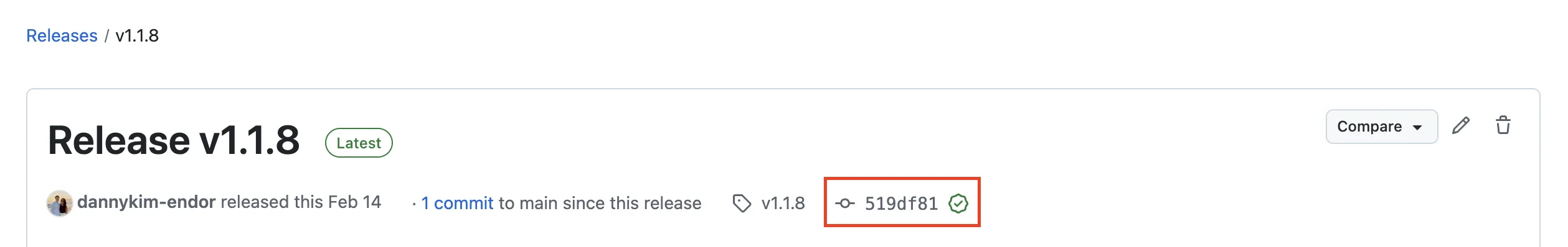 Select commit SHA of latest release