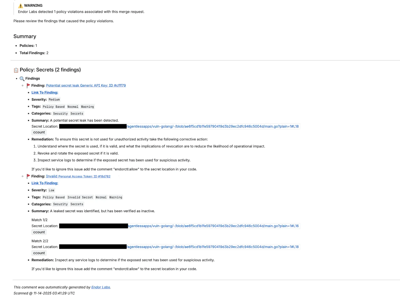 Bitbucket comment example