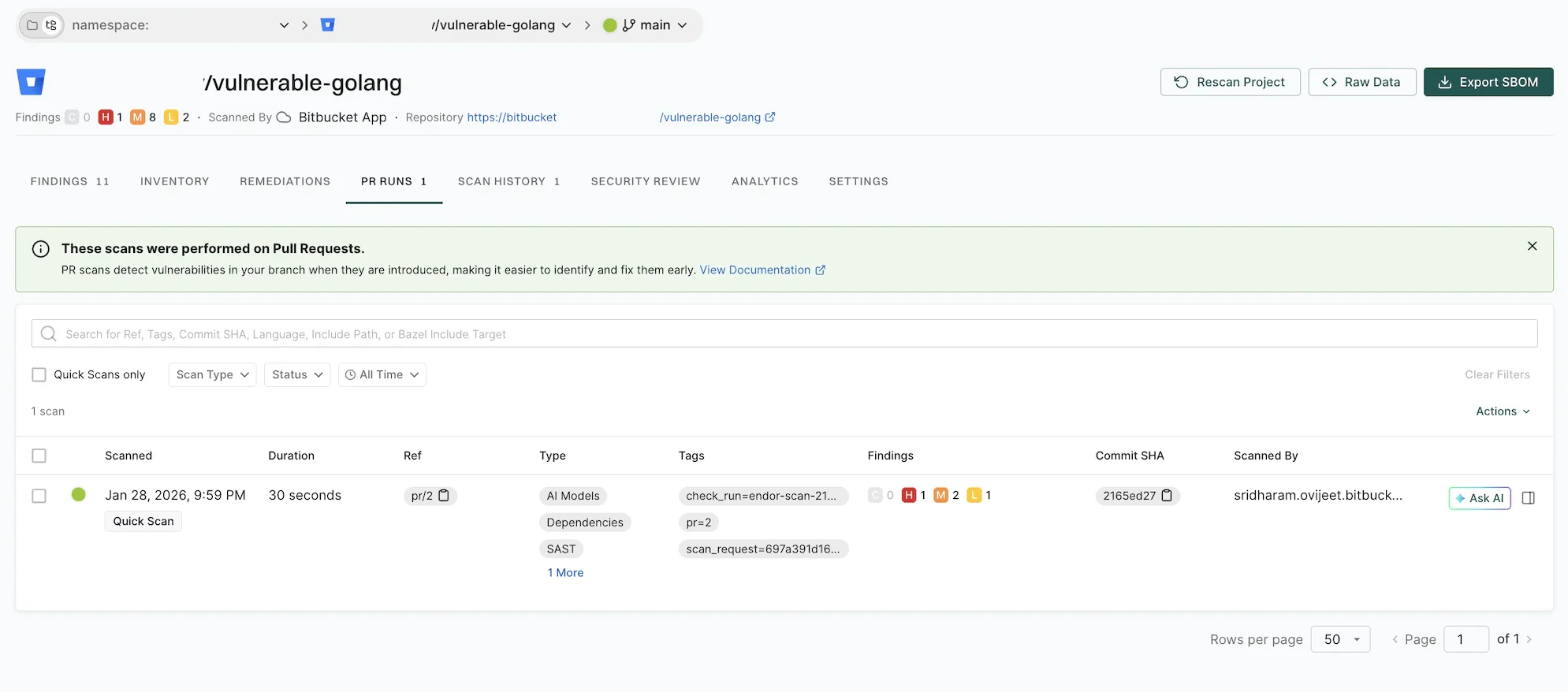 View PR scan findings