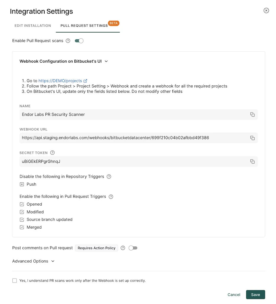 Edit integration in Bitbucket Data Center