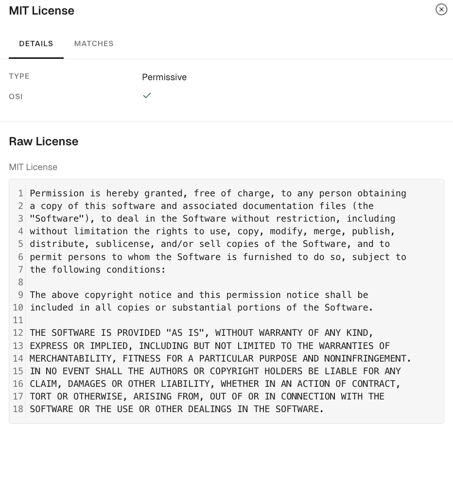 Project license details tab