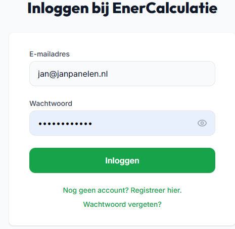 Inlogscherm van EnerCalculatie