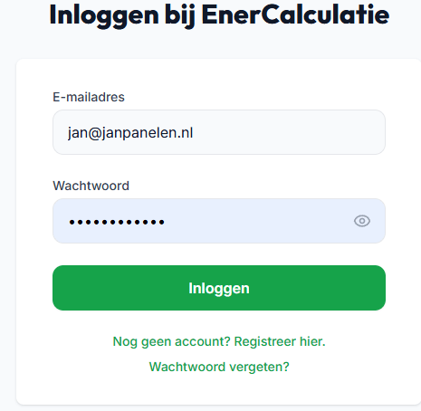Inlogscherm van EnerCalculatie