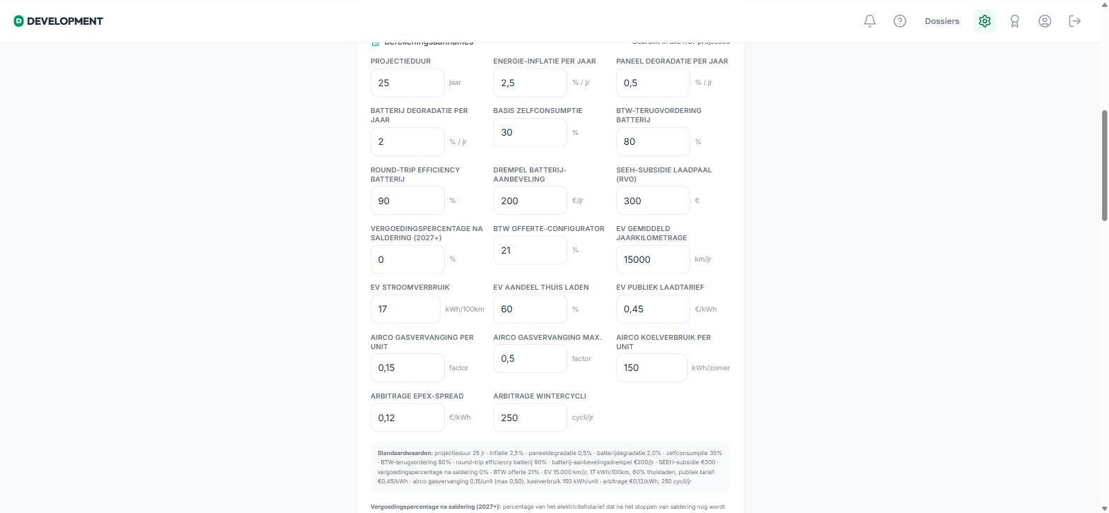 Instellingen 06 Berekeningsaannames uitgebreid