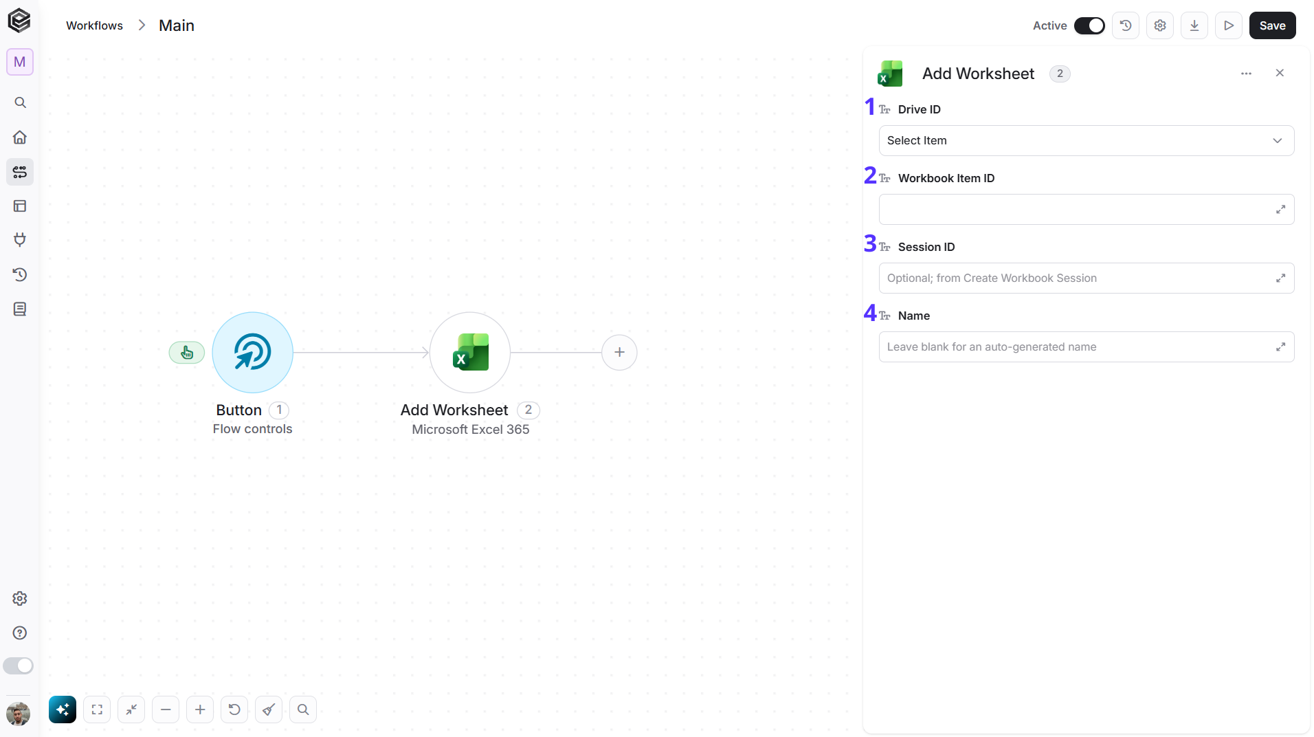 Microsoft Excel 365 — Add Worksheet action