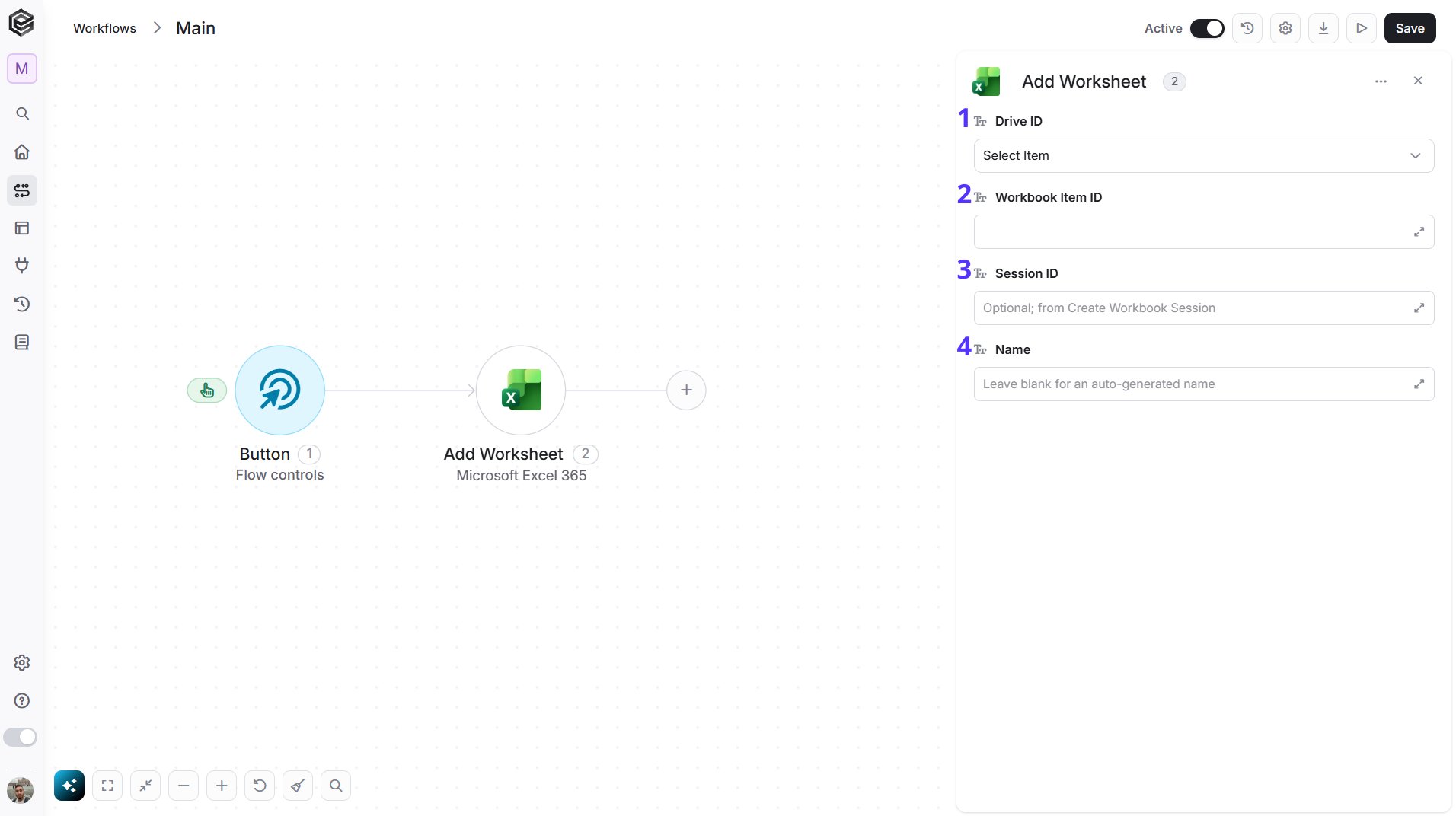 Microsoft Excel 365 — Add Worksheet action
