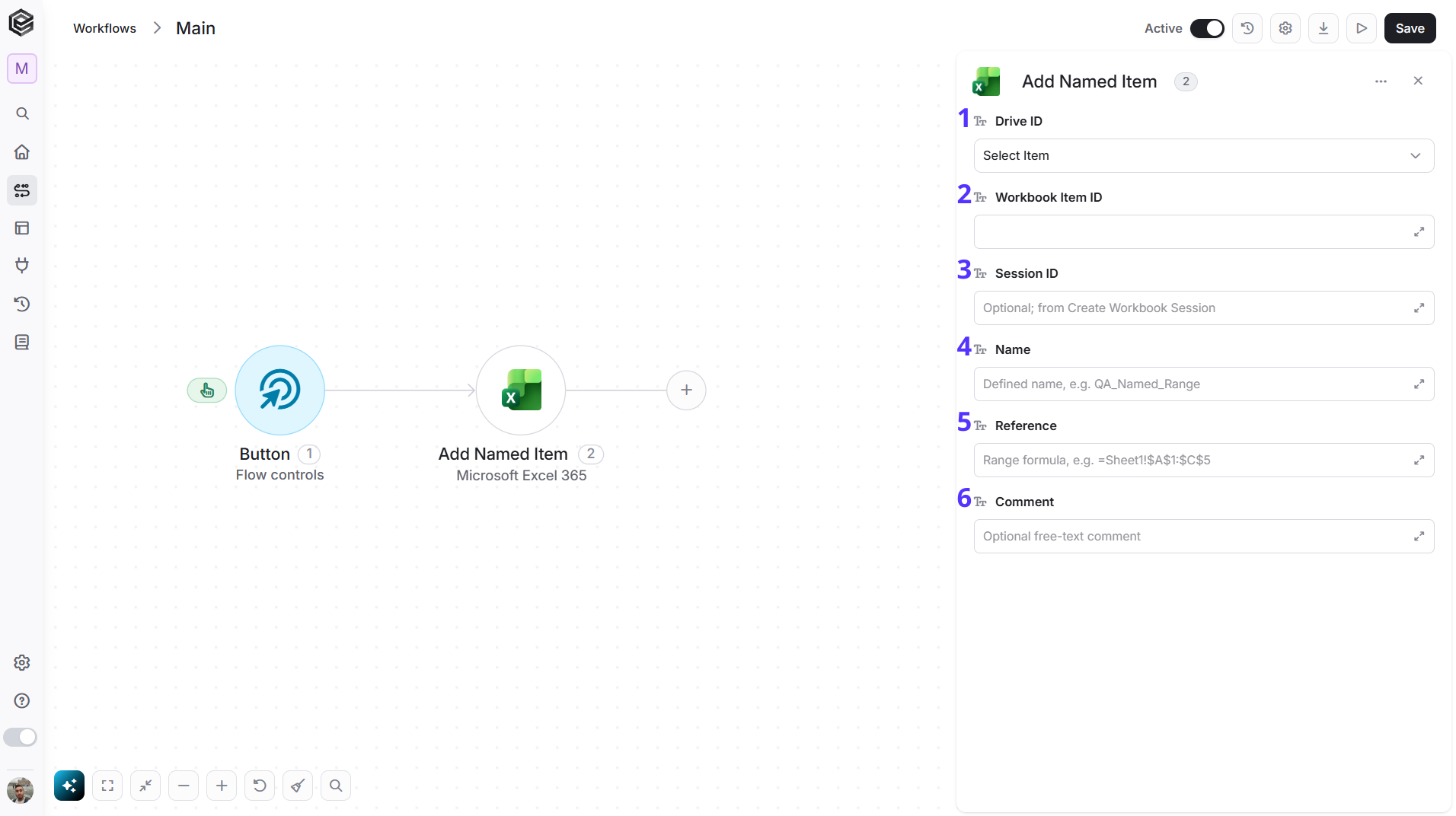Microsoft Excel 365 — Add Named Item action