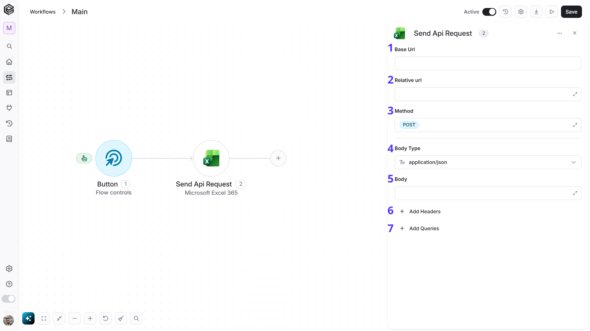 Microsoft Excel 365 — Send API Request action