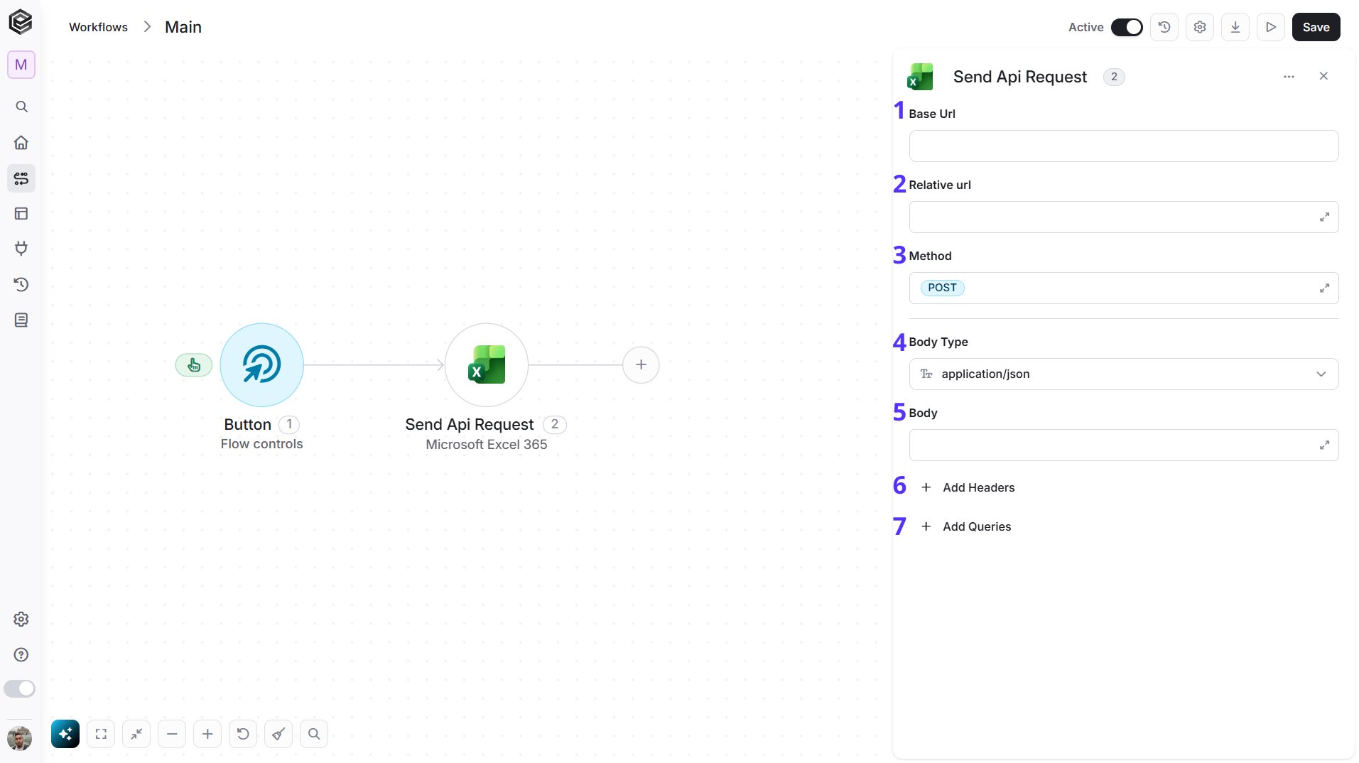 Microsoft Excel 365 — Send API Request action