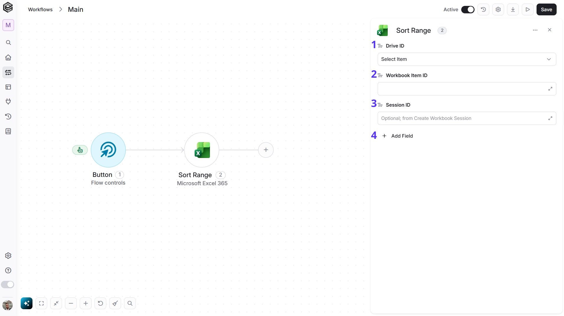 Microsoft Excel 365 — Sort Range action