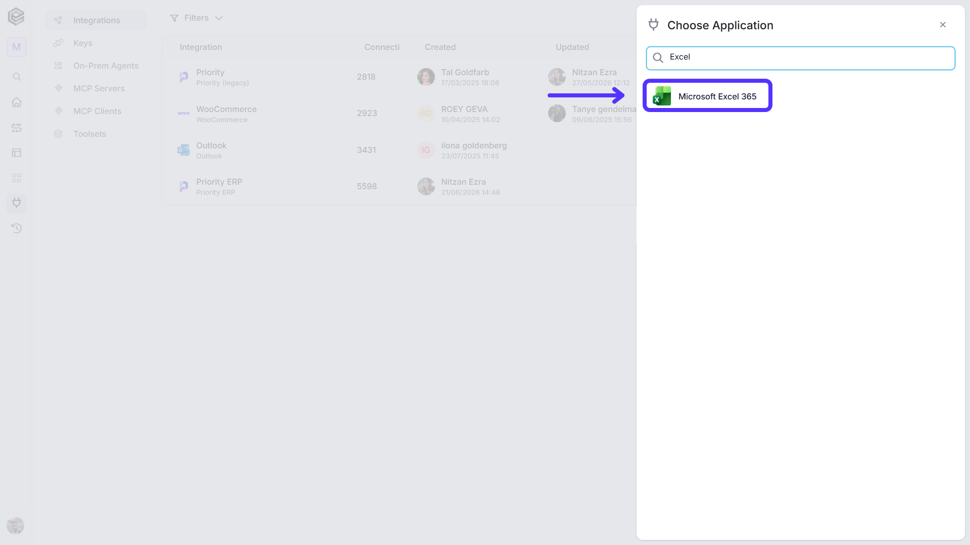 Microsoft Excel 365 — Choose Application