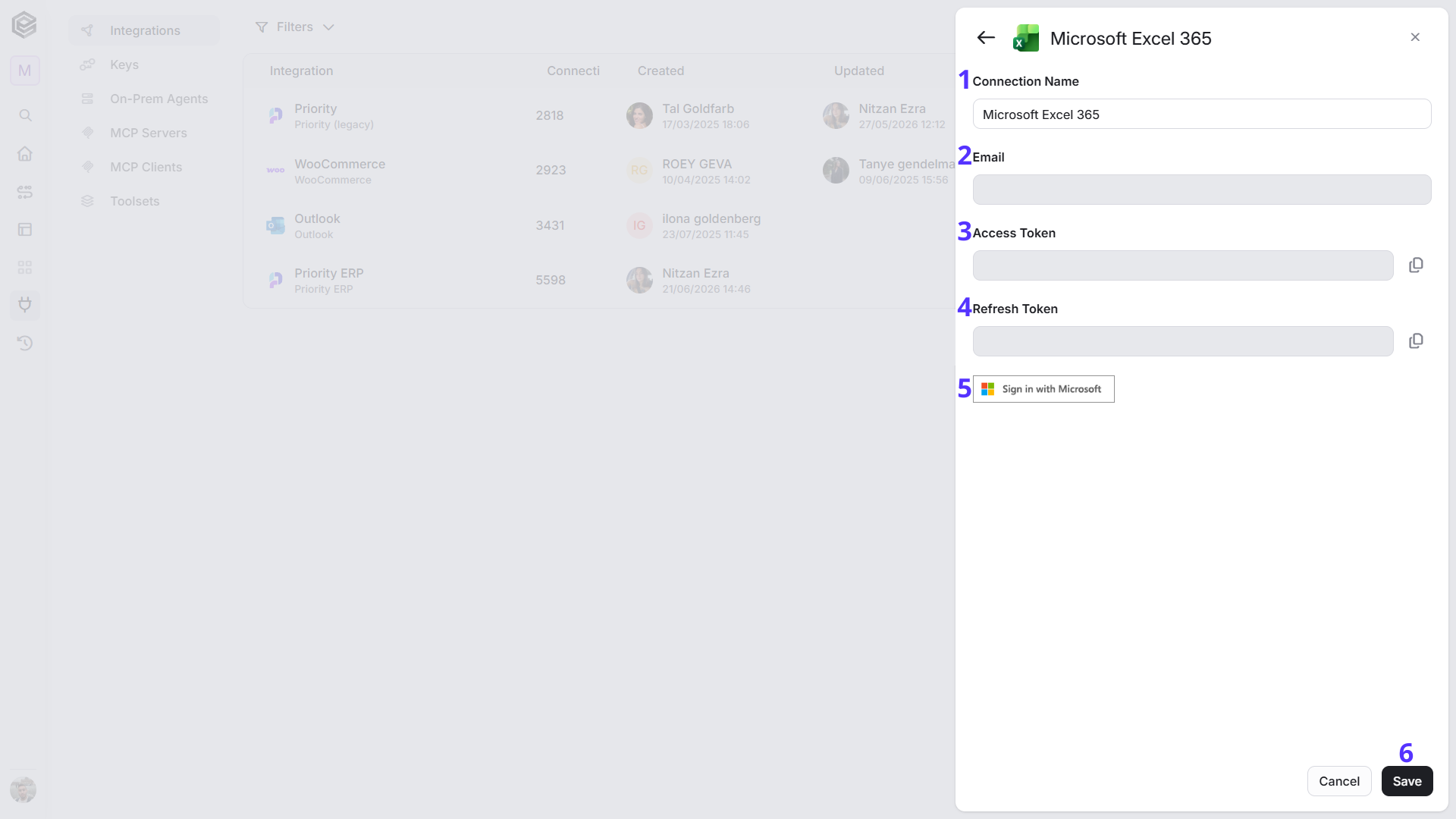 Microsoft Excel 365 — New Integration form